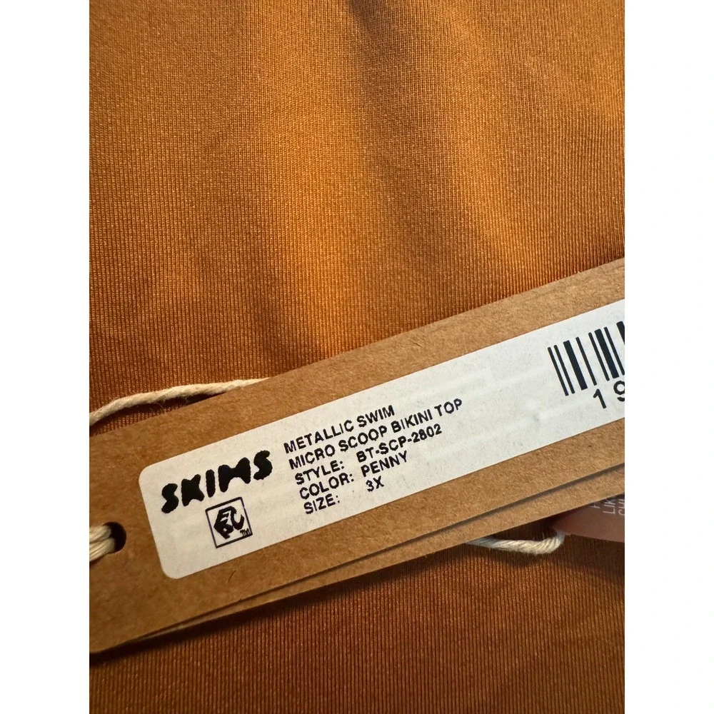 Skims Metallic Swim Micro‎ Scoop Bikini Top Penny Bronze NWT 3X